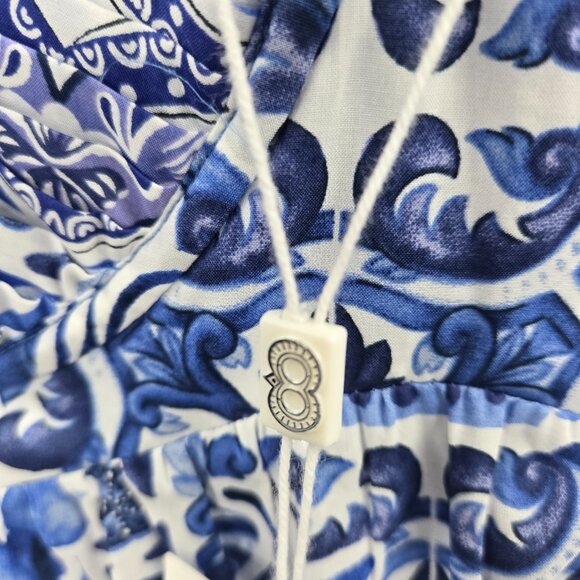 Caroline Costas Blue White Empire Waist 100% Cotton Maxi Dress Size Small - Picture 4 of 16